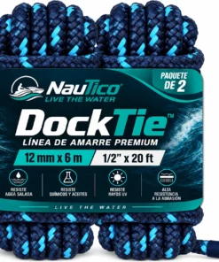 NauTico DockTie™ 1/2 in x 20 ft premium marine dock lines, 2-pack, navy with light blue tracer