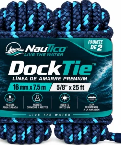 NauTico DockTie™ 5/8 in x 20 ft premium marine dock lines, 2-pack, navy with light blue tracer