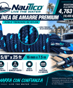 NauTico DockTie 5/8-inch by 25-foot double-braided nylon dock line with spliced loop in navy and blue 10,400 lb break capacity